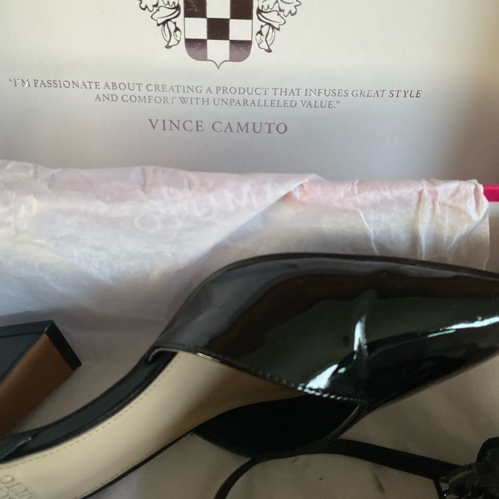 Vince Camuto Black Slingback Heels with Ankle Closure Patent Faux Leather - Picture 7 of 12